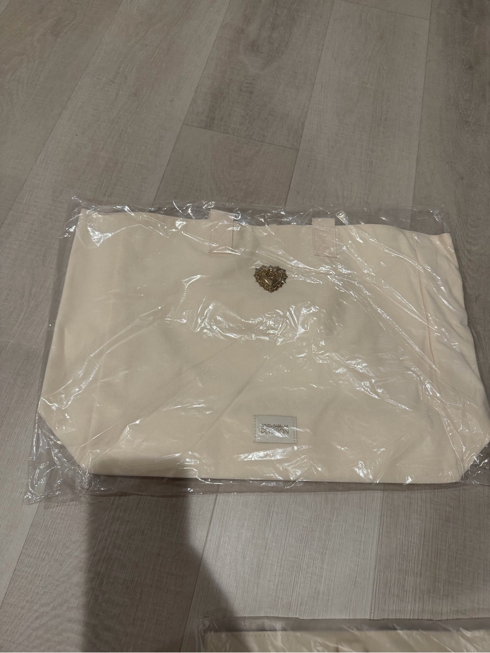 Dolce & Gabbana Cream Tote Bag with Gold Heart Emblem